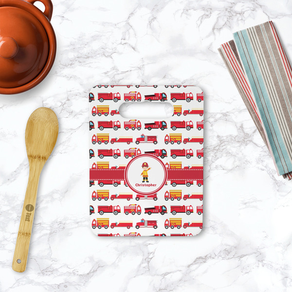 Firetrucks Rectangle Trivet with Handle - LIFESTYLE