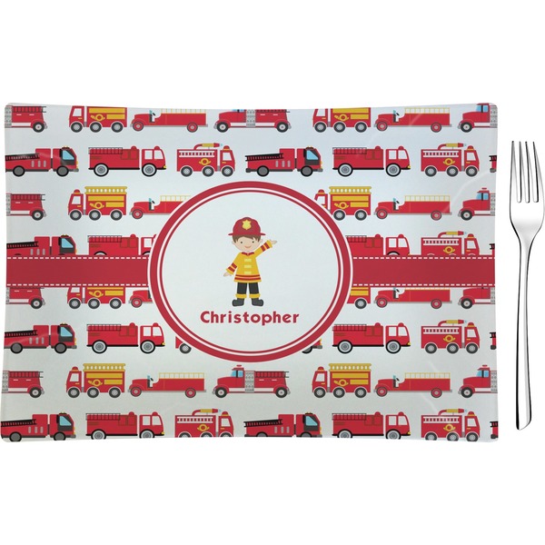 Custom Firetrucks Rectangular Glass Appetizer / Dessert Plate - Single or Set (Personalized)