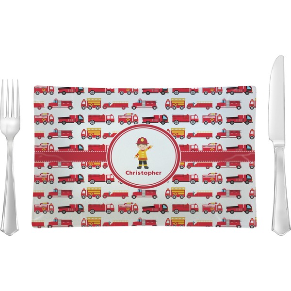 Custom Firetrucks Rectangular Glass Lunch / Dinner Plate - Single or Set (Personalized)