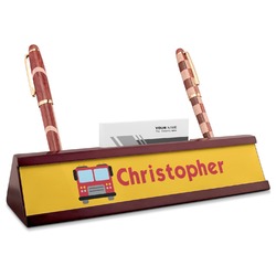 Firetrucks Red Mahogany Nameplate with Business Card Holder (Personalized)