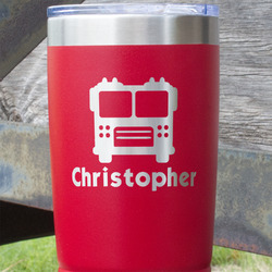 Firetrucks 20 oz Stainless Steel Tumbler - Red - Single Sided (Personalized)