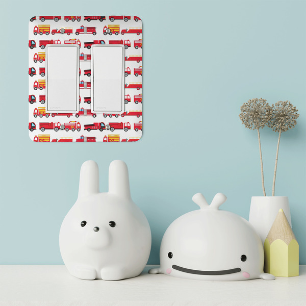 Firetrucks Rocker Light Switch Covers - Double - IN CONTEXT