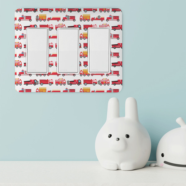 Firetrucks Rocker Light Switch Covers - Triple - IN CONTEXT