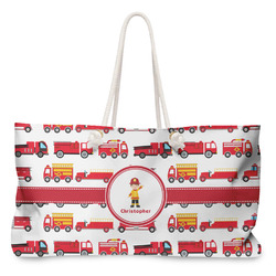Firetrucks Large Tote Bag with Rope Handles (Personalized)