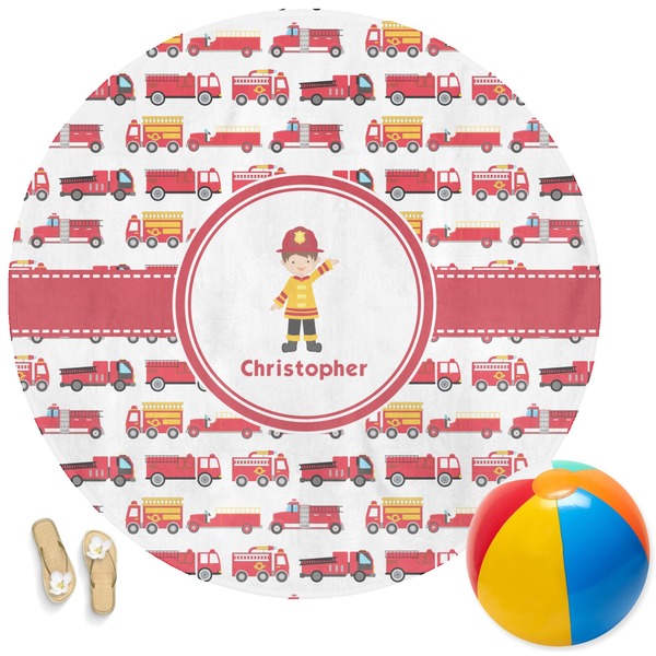 Custom Firetrucks Round Beach Towel (Personalized)