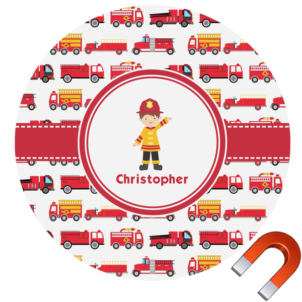 Custom Firetrucks Round Car Magnet - 6" (Personalized)
