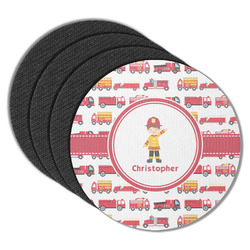 Firetrucks Round Rubber Backed Coasters - Set of 4 (Personalized)