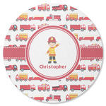 Firetrucks Round Rubber Backed Coaster (Personalized)