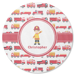 Firetrucks Round Rubber Backed Coaster (Personalized)