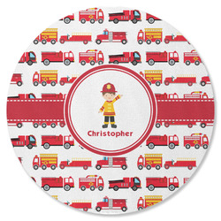 Firetrucks Round Rubber Backed Coaster (Personalized)