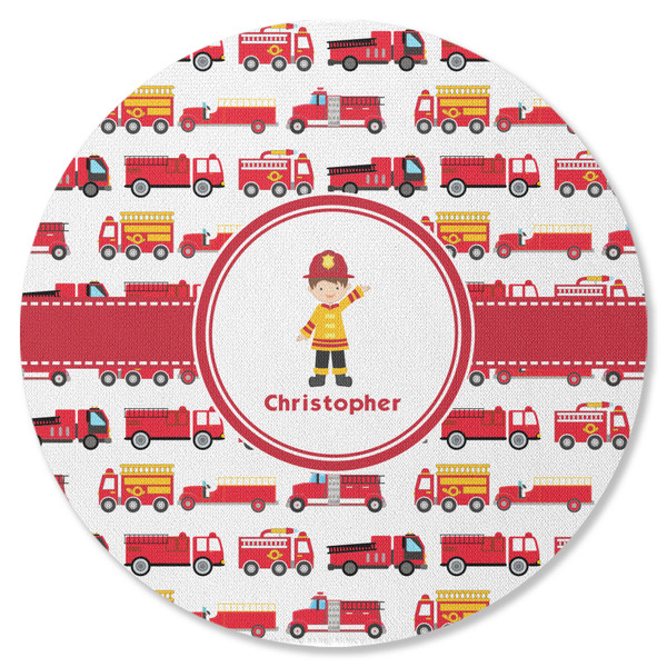 Custom Firetrucks Round Rubber Backed Coaster (Personalized)