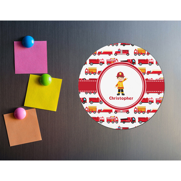 Firetrucks Round Fridge Magnet - LIFESTYLE