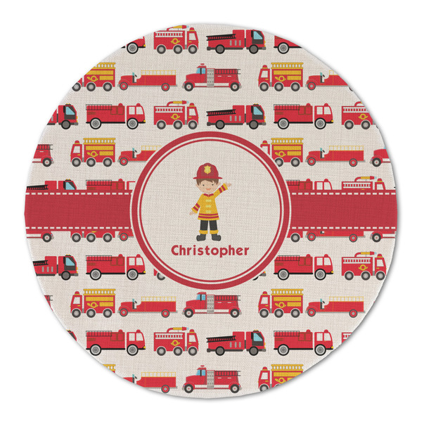 Firetrucks Round Linen Placemats - FRONT (Double Sided)