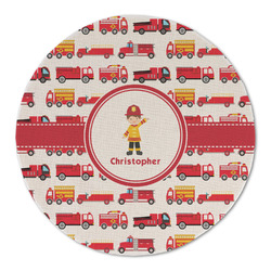 Firetrucks Round Linen Placemat (Personalized)