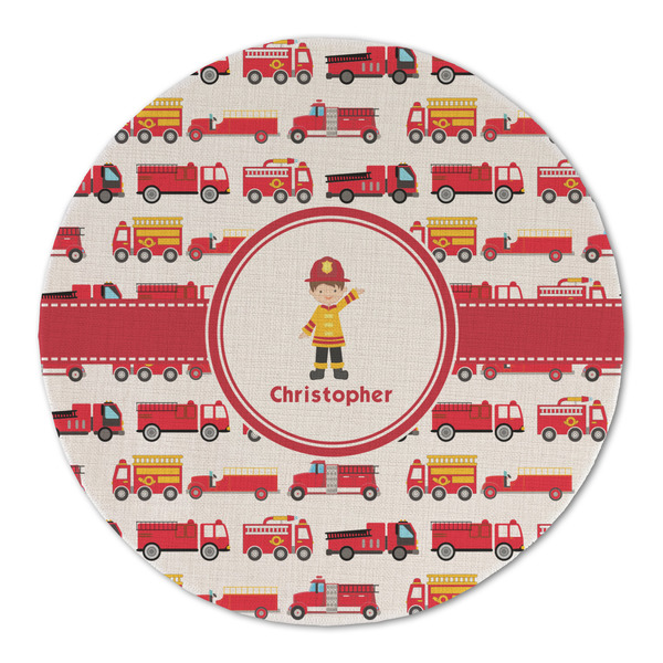 Custom Firetrucks Round Linen Placemat - Single Sided (Personalized)