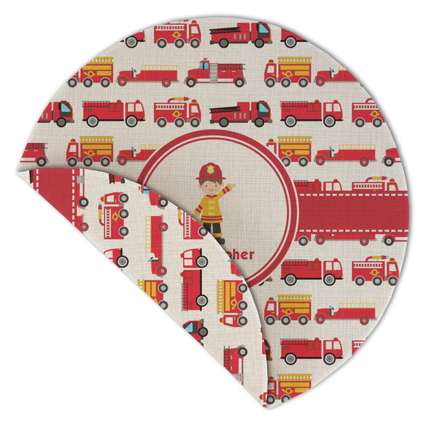 Firetrucks Round Linen Placemats - Front (folded corner double sided)