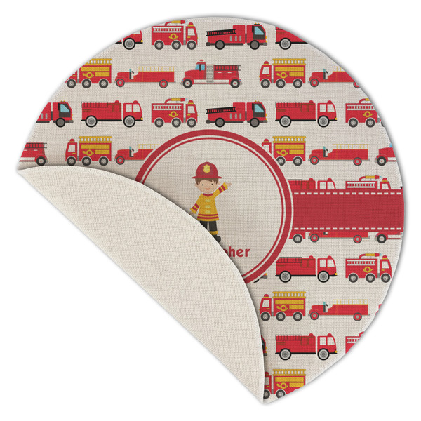 Firetrucks Round Linen Placemats - Front (folded corner single sided)