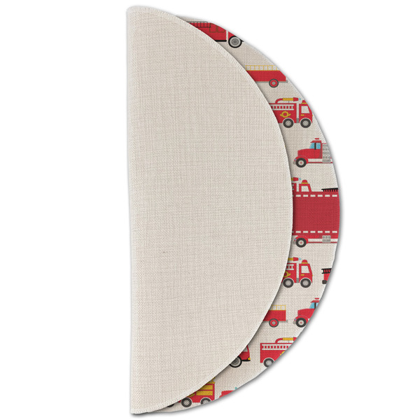 Firetrucks Round Linen Placemats - HALF FOLDED (single sided)