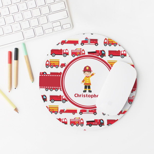 Firetrucks Round Mousepad - LIFESTYLE 2