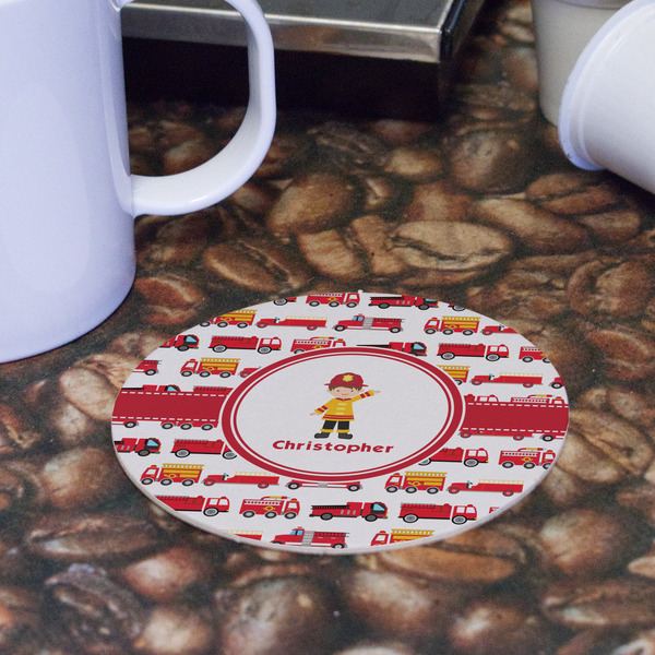 Firetrucks Round Paper Coaster - Front
