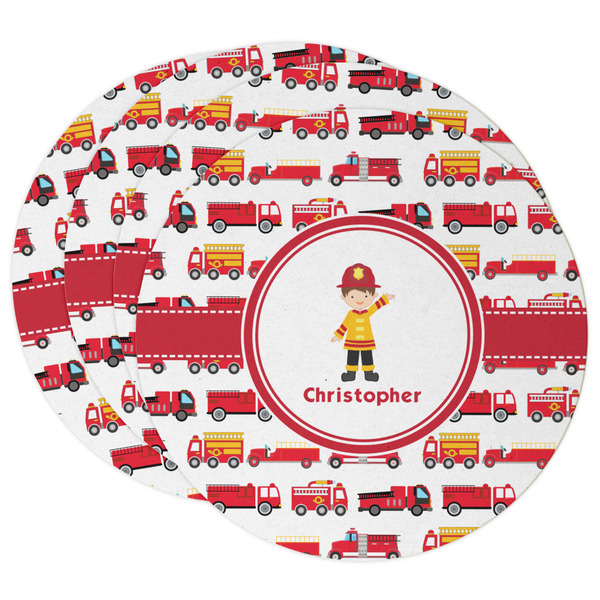 Custom Firetrucks Round Paper Coasters w/ Name or Text