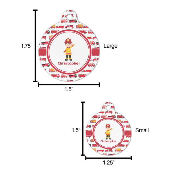 Firetrucks Round Pet ID Tag - Large - Comparison Scale
