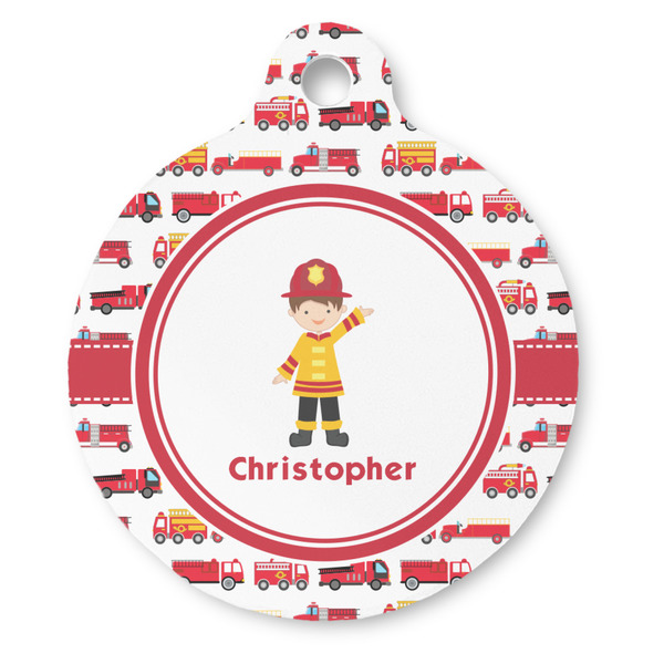 Custom Firetrucks Round Pet ID Tag (Personalized)