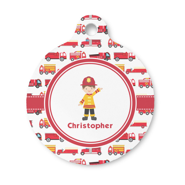 Custom Firetrucks Round Pet ID Tag - Small (Personalized)