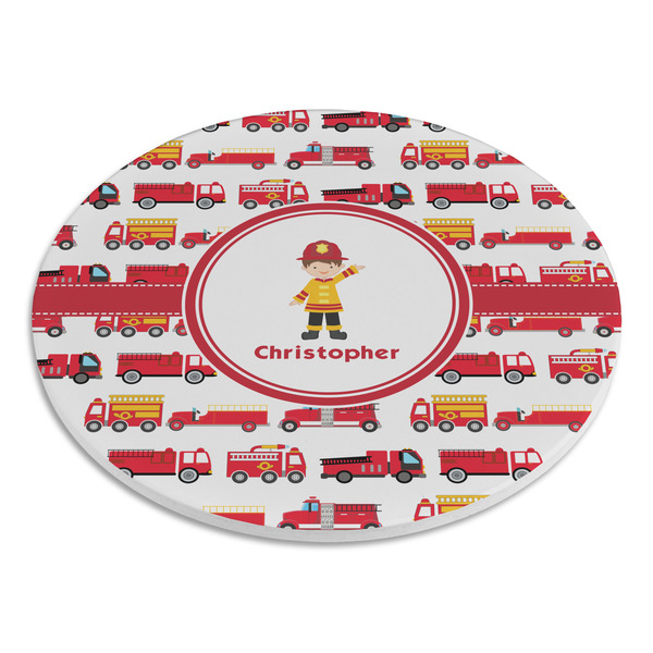 Firetrucks Round Stone Trivet - Angle View