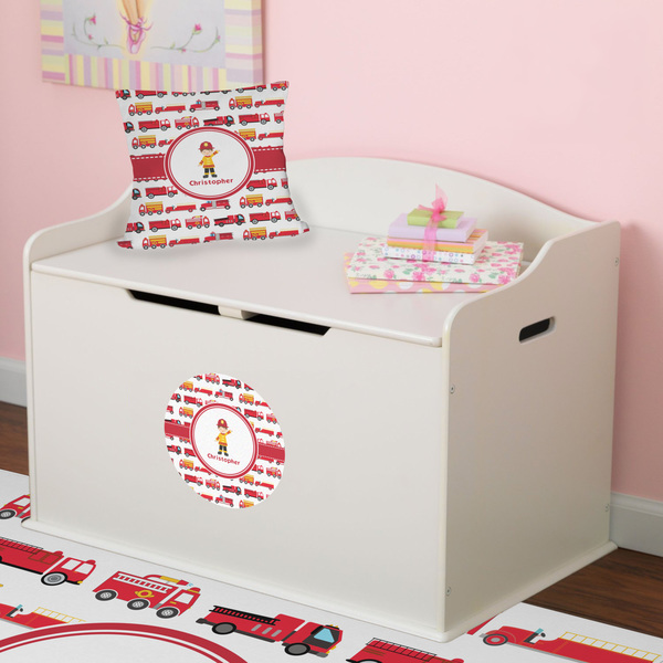 Firetrucks Round Wall Decal on Toy Chest