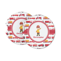 Firetrucks Sandstone Car Coasters - Set of 2 (Personalized)