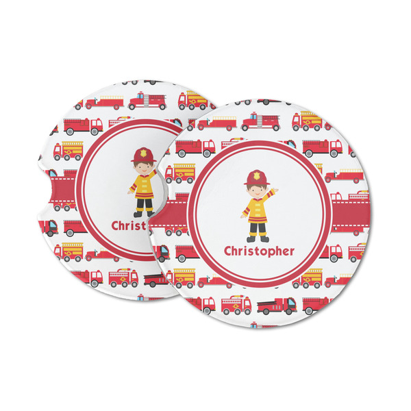 Custom Firetrucks Sandstone Car Coasters (Personalized)