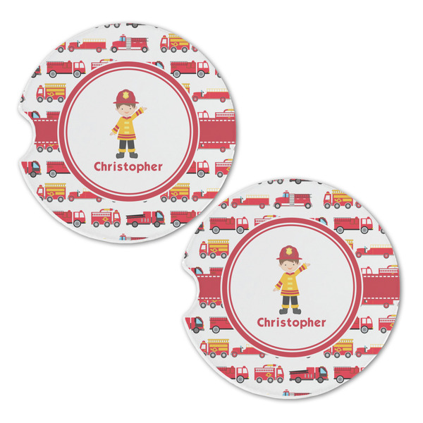 Firetrucks Sandstone Car Coasters - Set of 2