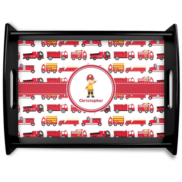 Custom Firetrucks Black Wooden Tray - Large (Personalized)