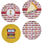 Firetrucks Set of 4 Glass Appetizer / Dessert Plate 8" (Personalized)