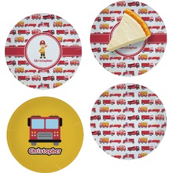 Firetrucks Set of 4 Glass Appetizer / Dessert Plate 8" (Personalized)