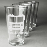 Firetrucks Pint Glasses - Engraved (Set of 4) (Personalized)