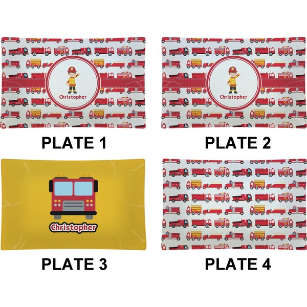 Firetrucks Set of Rectangular Dinner Plates (Approval)