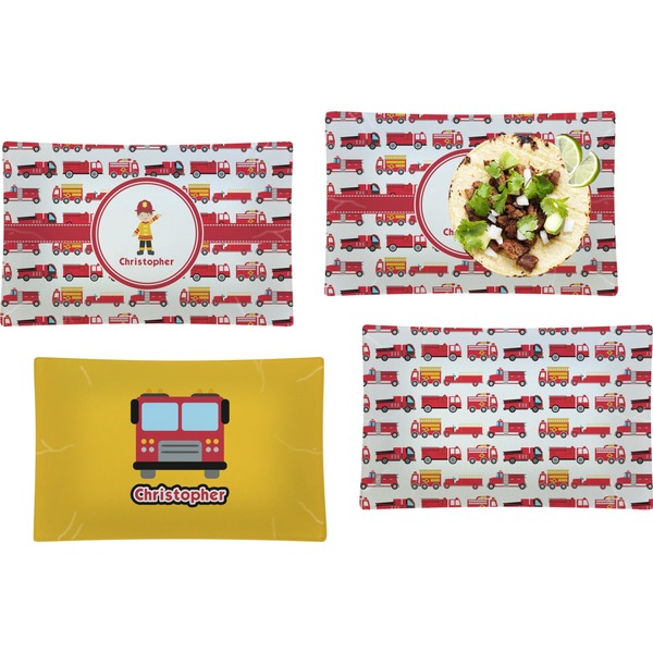 Firetrucks Set of Rectangular Dinner Plates