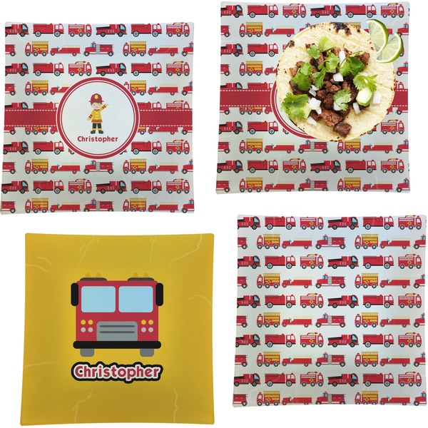 Firetrucks Set of Square Dinner Plates