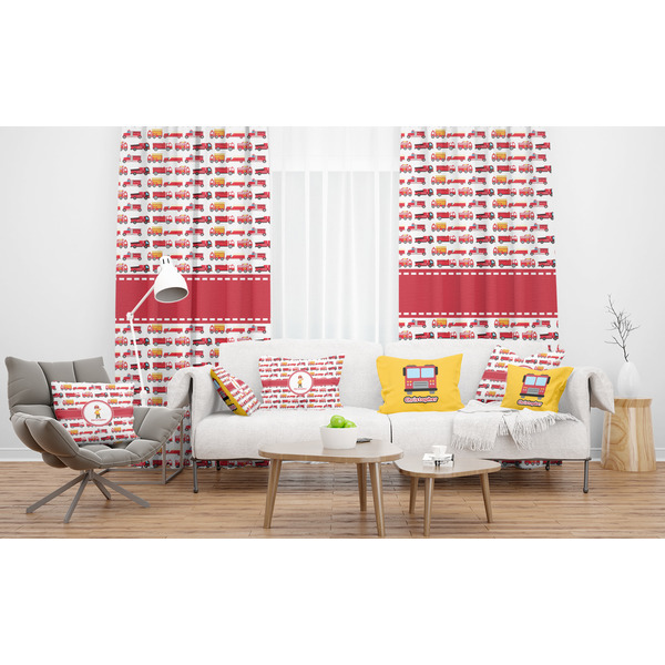 Firetrucks Sheer and Custom Curtains in Room with Matching Pillows