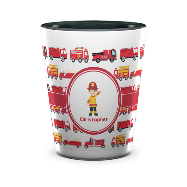 Custom Firetrucks Ceramic Shot Glass - 1.5 oz - Two Tone - Set of 4 (Personalized)