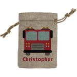 Firetrucks Small Burlap Gift Bag - Front (Personalized)