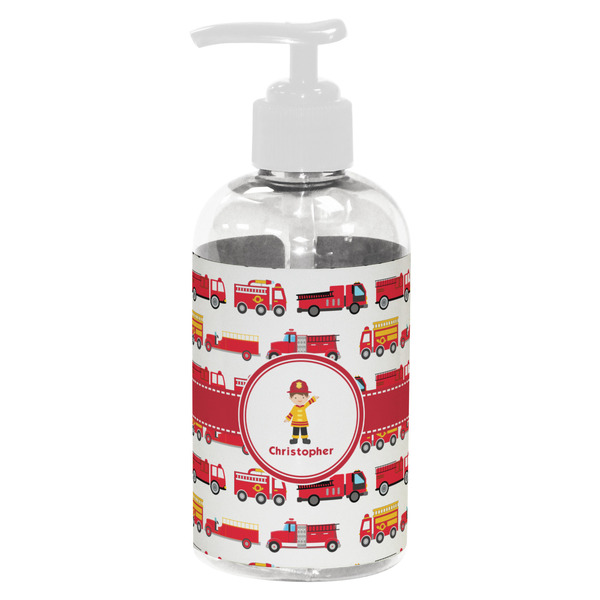Custom Firetrucks Plastic Soap / Lotion Dispenser (8 oz - Small - White) (Personalized)