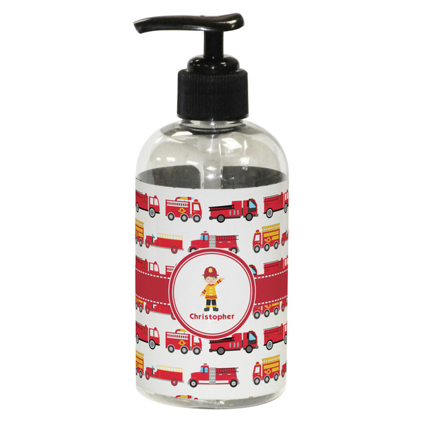 Custom Firetrucks Plastic Soap / Lotion Dispenser (8 oz - Small - Black) (Personalized)