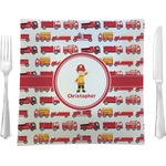 Firetrucks 9.5" Glass Square Lunch / Dinner Plate- Single or Set of 4 (Personalized)