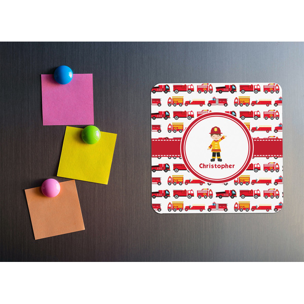 Firetrucks Square Fridge Magnet - LIFESTYLE