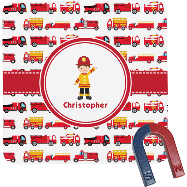 Custom Firetrucks Square Fridge Magnet (Personalized)