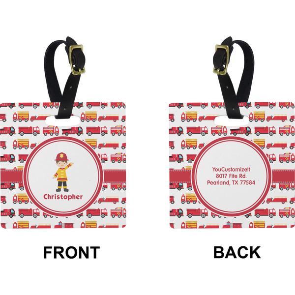 Firetrucks Square Luggage Tag (Front + Back)