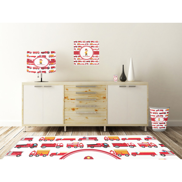 Firetrucks Square Wall Decal Wooden Desk